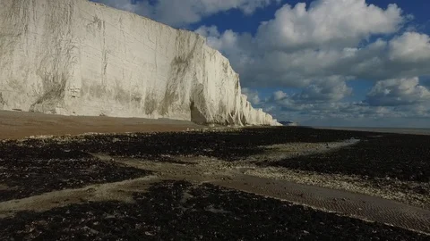 Seven Sisters chalk cliffs aerial Stock Footage 86575332