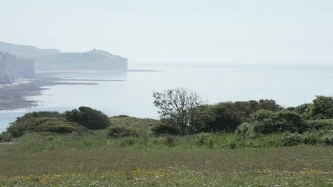 Seven Sisters Chalk Cliffs at Cuckmere Haven, South Downs National Park, East Stock Footage 160058897