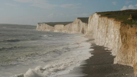 Seven Sisters chalk cliffs in day light South Downs East Sussex England. Stock-Footage 127460194