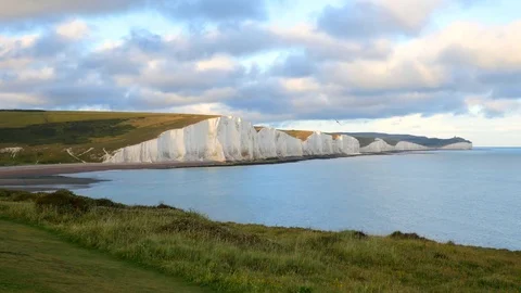Seven Sisters chalk cliffs at dusk, South Downs, East Sussex, England. 動画素材 82904816