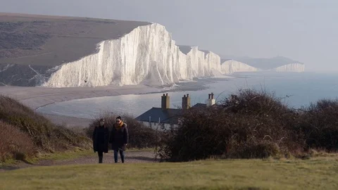 Seven Sisters chalk cliffs, East Sussex, UK Stock Footage 70423733