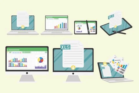 Seven spreadsheet documents icons Stock Illustration
