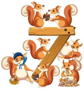 Seven squirrel attached to number seven Stock Illustration