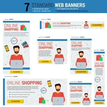 Seven standard size web banners - Online Shopping Stock Illustration