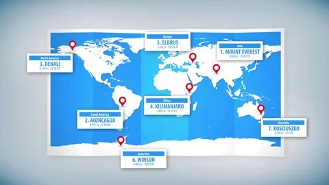Seven Summits Globe Infographic Highest Mountains on Continents Stock Footage 69125508