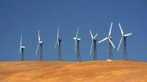 Seven wind turbines Stock Footage 278459