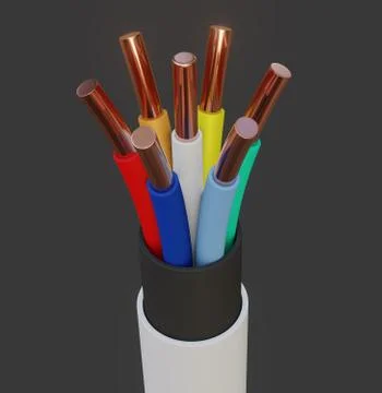 Seven-wire cable, different colors. 3D illustration Stock Illustration