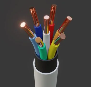 Seven-wire cable, different colors. 3D illustration Ilustração Stock