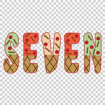 Seven Word With Crosshatch Pattern letters grid typographic Stock Illustration