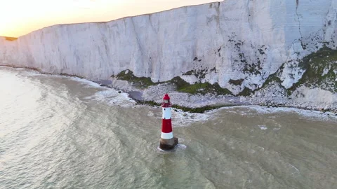 SevenSisters Lighthouse Sunset Drone Stock Footage 337705099