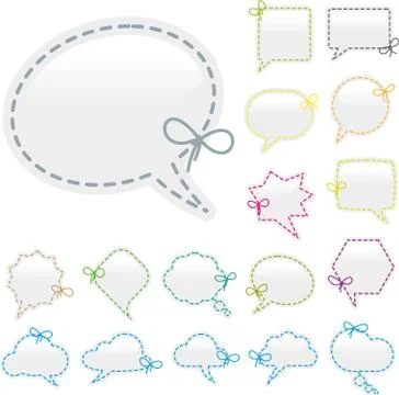 Seventeen bubble speech icons with different shapes with sewing effect. Stock Illustration