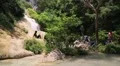 Seventh level of seven-tiered Erawan Waterfall in Erawan National Park, Thailand HD Footage