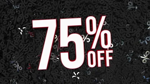 Seventy Five Percent Off Word Falling on Percent, Black and Shiny Metal Percent Stock Footage 195948858
