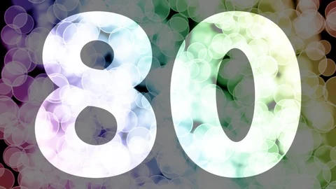 Seventy nine to eighty years birthday fade in/out animation with color bokeh Stock Footage 108535606