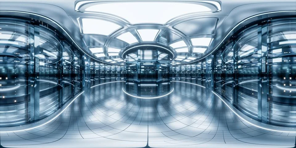 Sever racks and data center, 360-degree seamless panoramic view, 3d rendering Stockillustratie