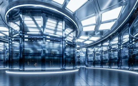 Sever racks and data center, big data and cloud computing concept, 3d rende.. Stock Illustration