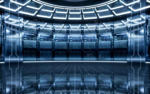 Sever racks and data center, big data and cloud computing concept, 3d rende.. Stock Illustration