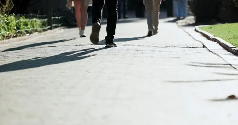 Several adults walking on paved path, left-side walker entering frame and 스톡 동영상 341090573
