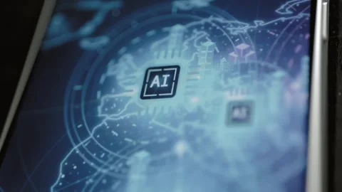 Several AI hubs span luminous global map 스톡 동영상 344103407
