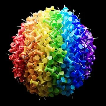 Several assorted colors of plastic push pins in shape of sphere Stock Illustration