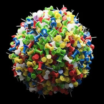 Several assorted colors of plastic push pins in shape of sphere Stock Illustration