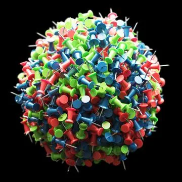 Several assorted colors of plastic push pins in shape of sphere Stock Illustration