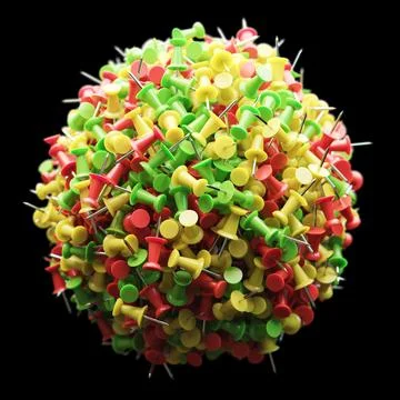 Several assorted colors of plastic push pins in shape of sphere Stock Illustration