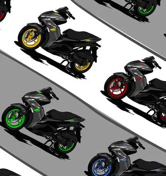 Several automatic scooters lined up Stock Illustration