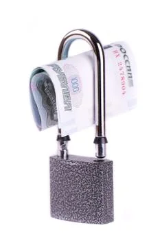 Several banknotes in padlock Stock Photos