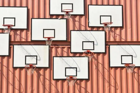 Several basketball baskets with rectangular boards Stock Photos