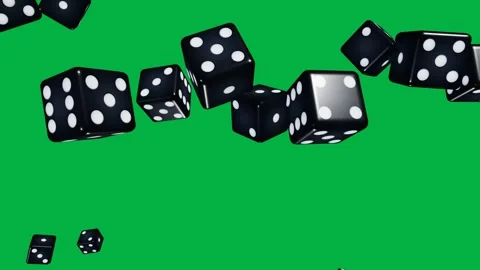 Several black dice falling down on a chroma key background. 4K Video stock 343265168