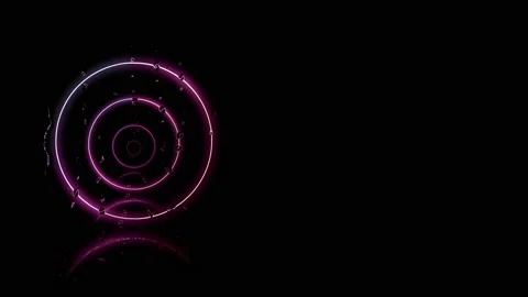 Several blurred neon circles inside each other and rain drops on the black Stock Footage 131172406