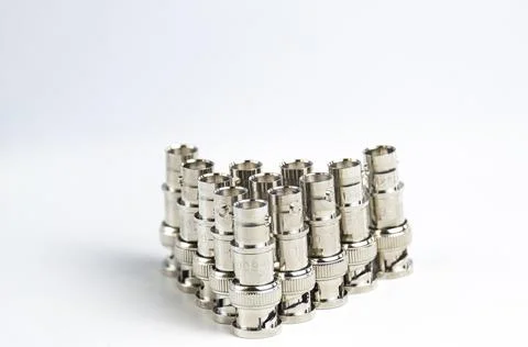 Several BNC attenuators on a white background Stock Photos