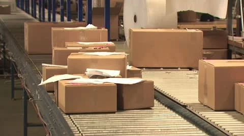 Several Boxes Moving On A Conveyer Belt 스톡 동영상 18963282
