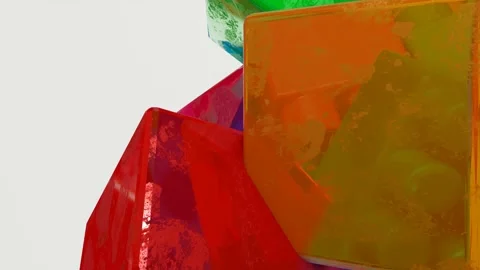 Several bright multi-colored cubes are slowly moving on a white background. loop Stock Footage 152910456