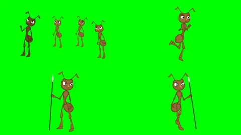 Several brown worker ant bugs walking running and holding spear animations 2d Stock Footage 334702667