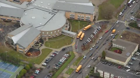 Several Buses Waiting for Students After School Stock Footage 10604615