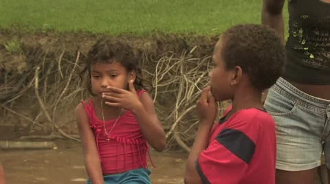 Several Children Wading In The Amazon River 스톡 동영상 19036388