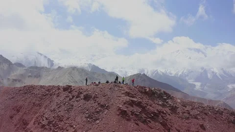 Several climbers on the top of Mount Red Katya. Long shot Stock-Footage 210186787