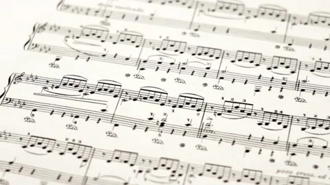 Several clips of classical musical score on white paper Stock Footage 233436750