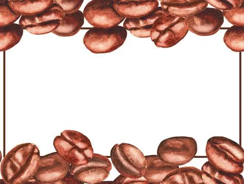 Several coffee beans. Frame. Seamless pattern. Watercolor Stock Illustration
