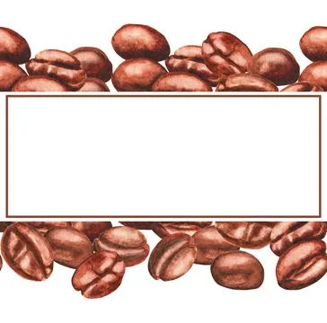 Several coffee beans. Seamless pattern. Frame. Watercolor Stock Illustration