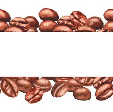 Several coffee beans. Seamless pattern. Watercolor Stock Illustration