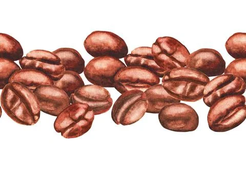 Several coffee beans. Seamless pattern. Watercolor Stock Illustration