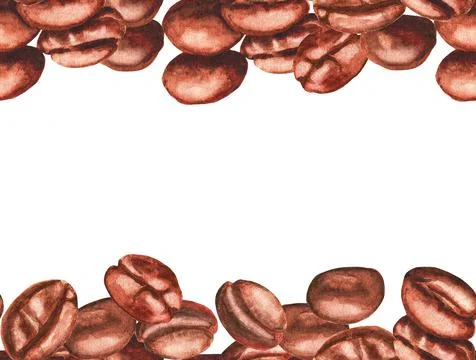 Several coffee beans. Seamless pattern. Watercolor Stock Illustration