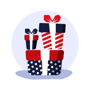 Several colorful wrapped gift boxes. Isolated vector illustrations. Stock Illustration