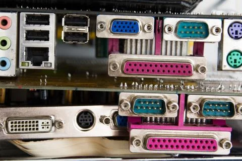 Several computer electronic circuit boards stacked on top of each other. View 스톡 사진