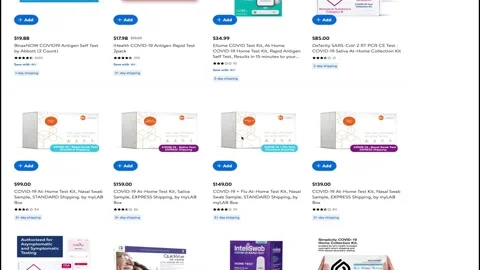 Several covid 19 test kits for sale on an pharmacy  internet site Stock Footage 169451405