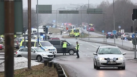 Several dead in central Sweden school shooting, Orebro, Sweden Video stock 301803944