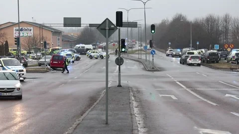 Several dead in central Sweden school shooting, Orebro, Sweden Stock Footage 301803947
